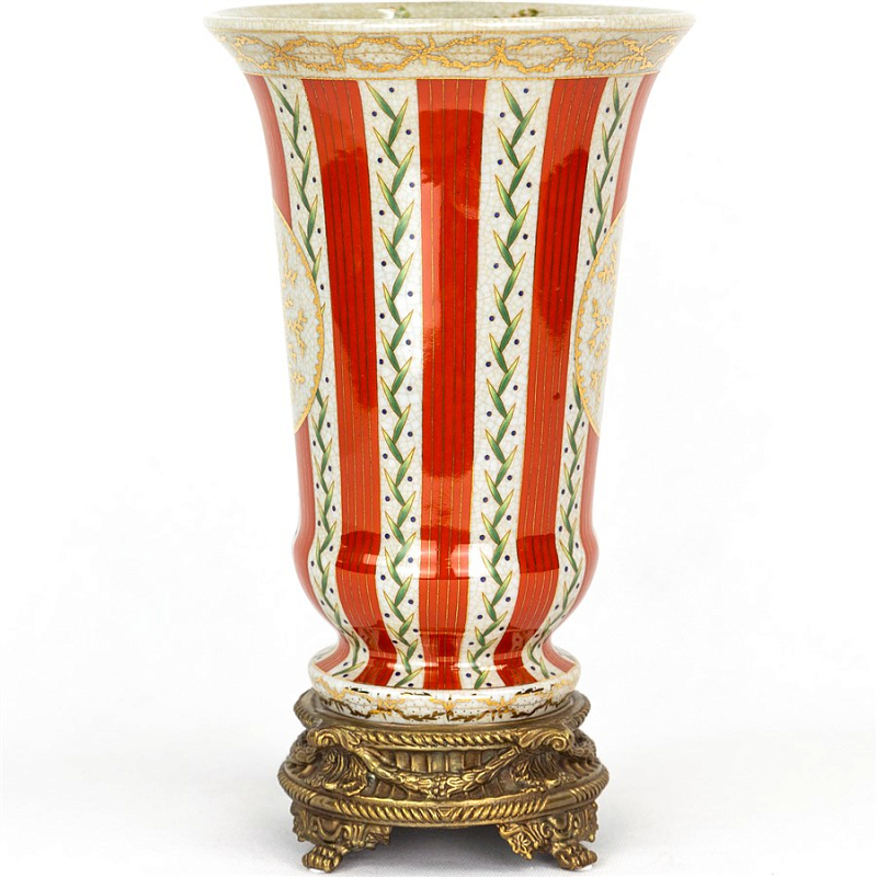 Фарфоровая ваза Red and White Stripes Vase Белый Бронза Красный в Твери | Loft Concept 