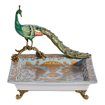 Блюдо квадратное с павлином на бронзовых ножках Eden Garden варинант исполнения - 1 | Loft Concept в Твери