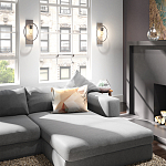 Бра цвета хром с круглой рамой и цилиндрическим прозрачным стеклянным плафоном на прямоугольном основании Feiss варинант исполнения - 3 | Loft Concept в Твери