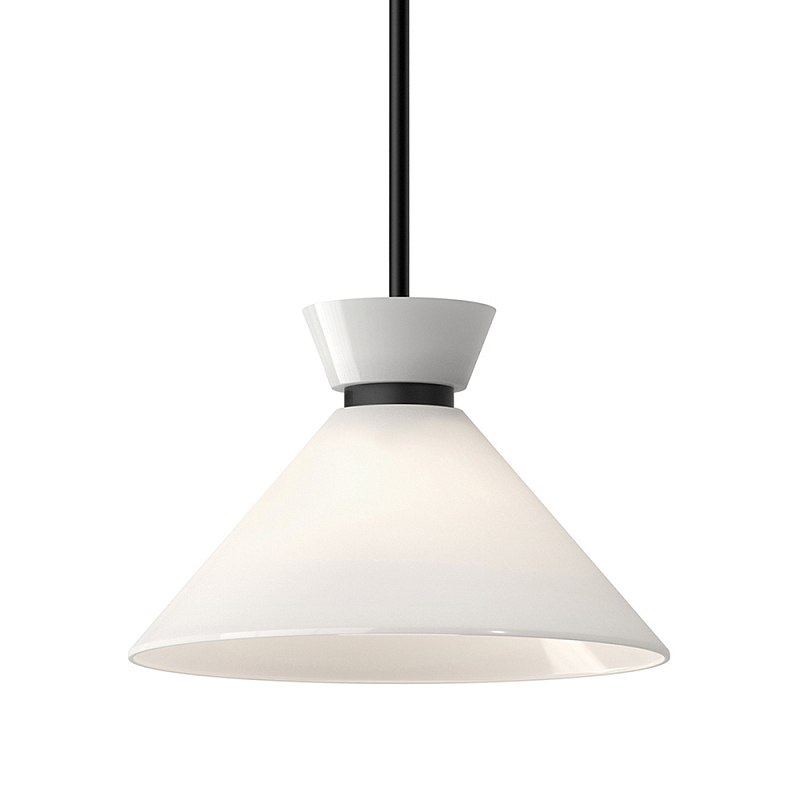 Подвесной светильник с белым стеклянным конусным плафоном Alora Mood Черный Золотой Белый в Твери | Loft Concept 