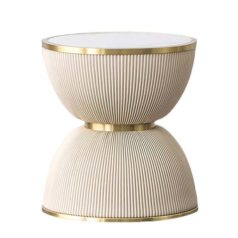 Дизайнерский журнальный стол фактурный с круглой белой столешницей Luler Бежевый Золотой Белый в Твери | Loft Concept 