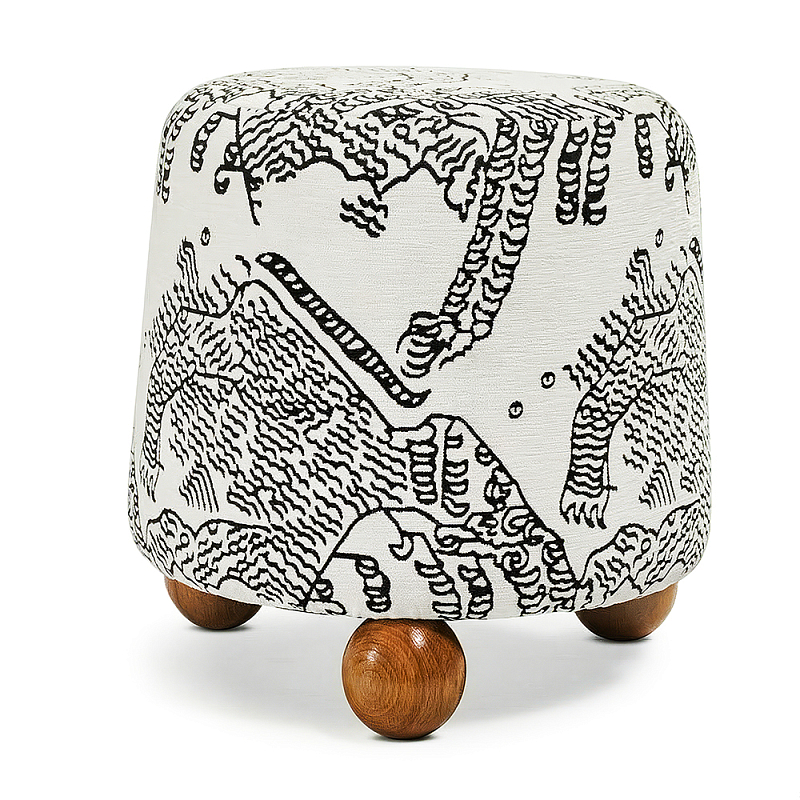Пуф Wakonda с Круглыми ножками Черно-Белый орнамент Черно-белый Коричневый в Твери | Loft Concept 