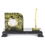 Настольный письменный набор из змеевика с визитницей с часами и ручкой Successful Leader варинант исполнения - 1 | Loft Concept в Твери