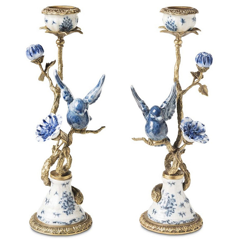 Подсвечник Candleholder Birds Atlanta Set 2 Pcs Синий Бронза Белый Подсвечник Candleholder Birds Atlanta Set 2 Pcs Синий Бронза Белый в Твери | Loft Concept