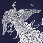 Обои ручная роспись в стиле Арт-деко Whistler Peacocks Special Colourway on Empire Blue dyed silk варинант исполнения - 1 | Loft Concept в Твери