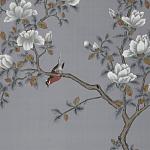 Обои ручная роспись Japanese Garden Original colourway on Gun Metal dyed silk варинант исполнения - 2 | Loft Concept в Твери