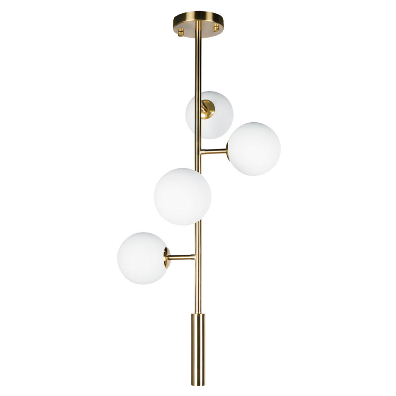 Люстра на штанге с 4-мя белыми шарообразными плафонами Bubble Chandelier Белый Золотой в Твери | Loft Concept 
