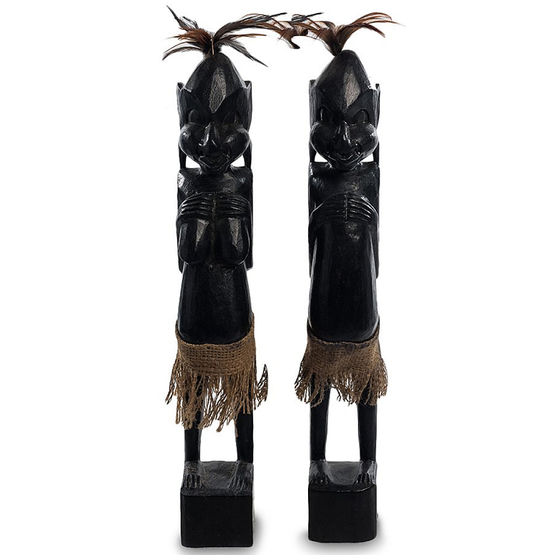 Комплект из 2-х деревянных статуэток Asmat Wooden Statuettes Black Черный Коричневый Комплект из 2-х деревянных статуэток Asmat Wooden Statuettes Black Черный Коричневый в Твери | Loft Concept