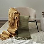 Плед из шерсти зеленого цвета с бахромой Waffle Comfort варинант исполнения - 5 | Loft Concept в Твери