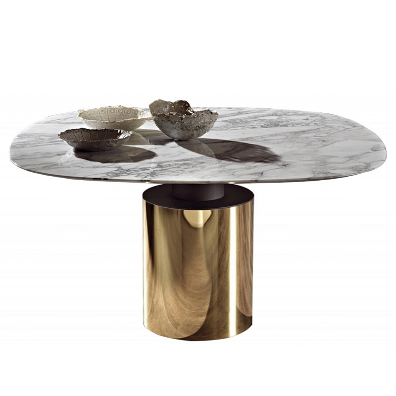Обеденный стол на круглом золотом основании Creso Белый Черный Золотой в Твери | Loft Concept 
