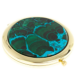 Зеркало карманное складное круглое из натурального камня Малахит с Хризоколлой в подарочной упаковке Gold Stone Mirrors варинант исполнения - 1 | Loft Concept в Твери