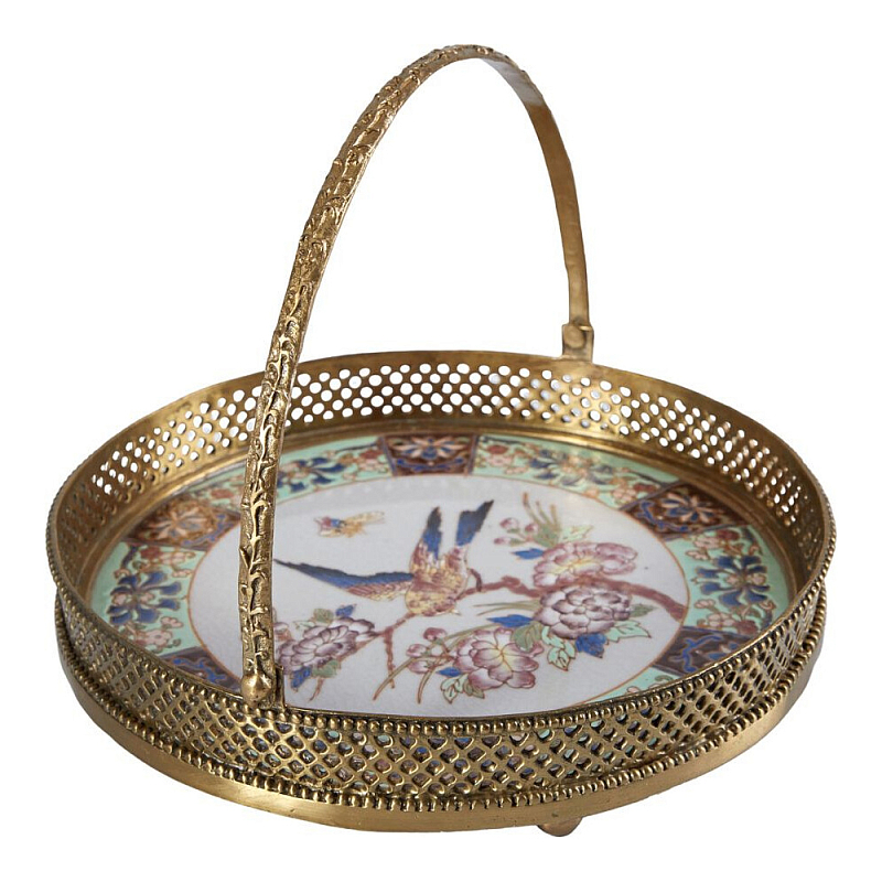 Блюдо фарфоровое с бронзовой ручкой Paradise Dish with Handle Бронза Мульти в Твери | Loft Concept 