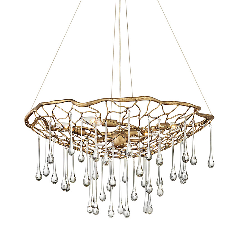 Люстра подвесная золотого цвета с металлическим сетчатым основанием и стеклянными каплевидными подвесками Hinkley Золотой Прозрачное Стекло в Твери | Loft Concept 