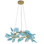Люстра светодиодная золотистом каркасе с синими стеклянными листьями Blue Light Wreath варинант исполнения - 1 | Loft Concept в Твери