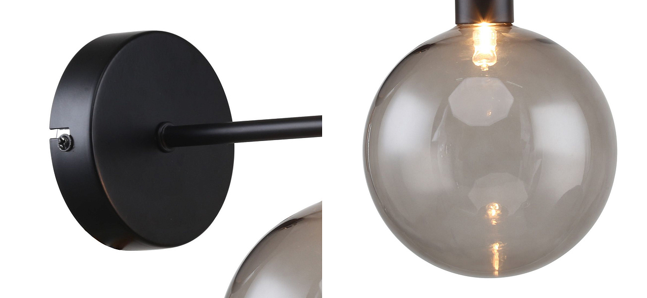 Бра с выдувным плафоном серого цвета Carmella Globe Black Бра с выдувным плафоном серого цвета Carmella Globe Black - Loft-Concept в Твери
