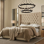 Кровать двуспальная бежевая с основанием из массива дерева с мягким изголовьем Flax Beds варинант исполнения - 3 | Loft Concept в Твери