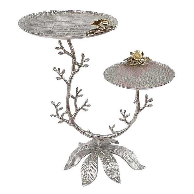 Столик с двумя круглыми столешницами на соновании виде изогнутых ветвей Forest Fairy Tale Серебряный в Твери | Loft Concept 