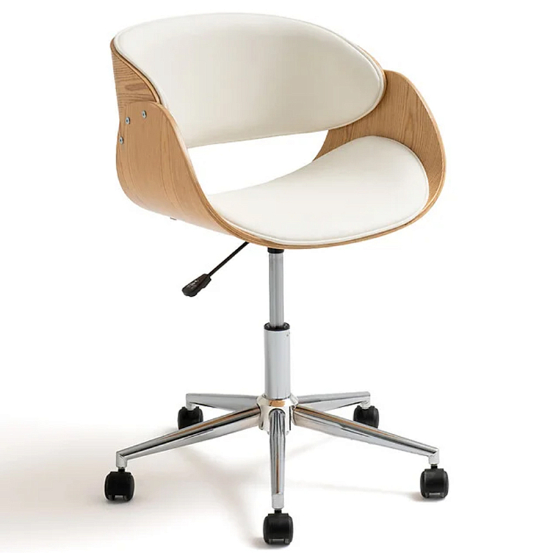 Вращающееся офисное кресло на колёсах Delwyn Chair White Белый Бежевый Хром Черный Вращающееся офисное кресло на колёсах Delwyn Chair White Белый Бежевый Хром Черный в Твери | Loft Concept