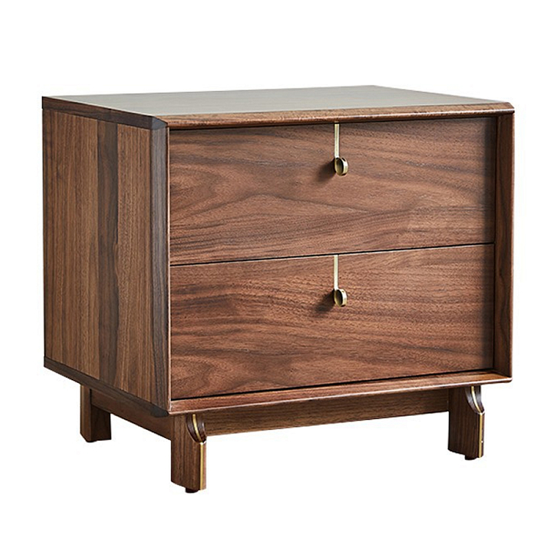 Прикроватный деревянный столик с ящиками Moon Walnut Furniture Орех Прикроватный деревянный столик с ящиками Moon Walnut Furniture Орех в Твери | Loft Concept