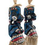 Комплект из 2-х деревянных статуэток Asmat Straw Headdress Statuettes Blue Colorful Tattoo варинант исполнения - 3 | Loft Concept в Твери