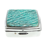Таблетница карманная квадратная с 2-мя отделениями с зеркалом и накладкой из натурального камня Амазонит Silver Stone Pillboxes варинант исполнения - 3 | Loft Concept в Твери