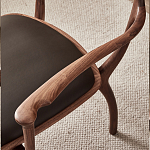 Стул деревянный с мягким сиденьем из коричневой натуральной кожи Moon Walnut Furniture варинант исполнения - 7 | Loft Concept в Твери