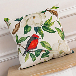 Декоративная подушка бежевая с изображением птиц и цветов Blooming Birds варинант исполнения - 2 | Loft Concept в Твери