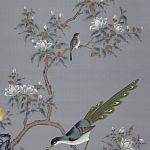 Обои ручная роспись Japanese Garden Original colourway on Gun Metal dyed silk варинант исполнения - 1 | Loft Concept в Твери