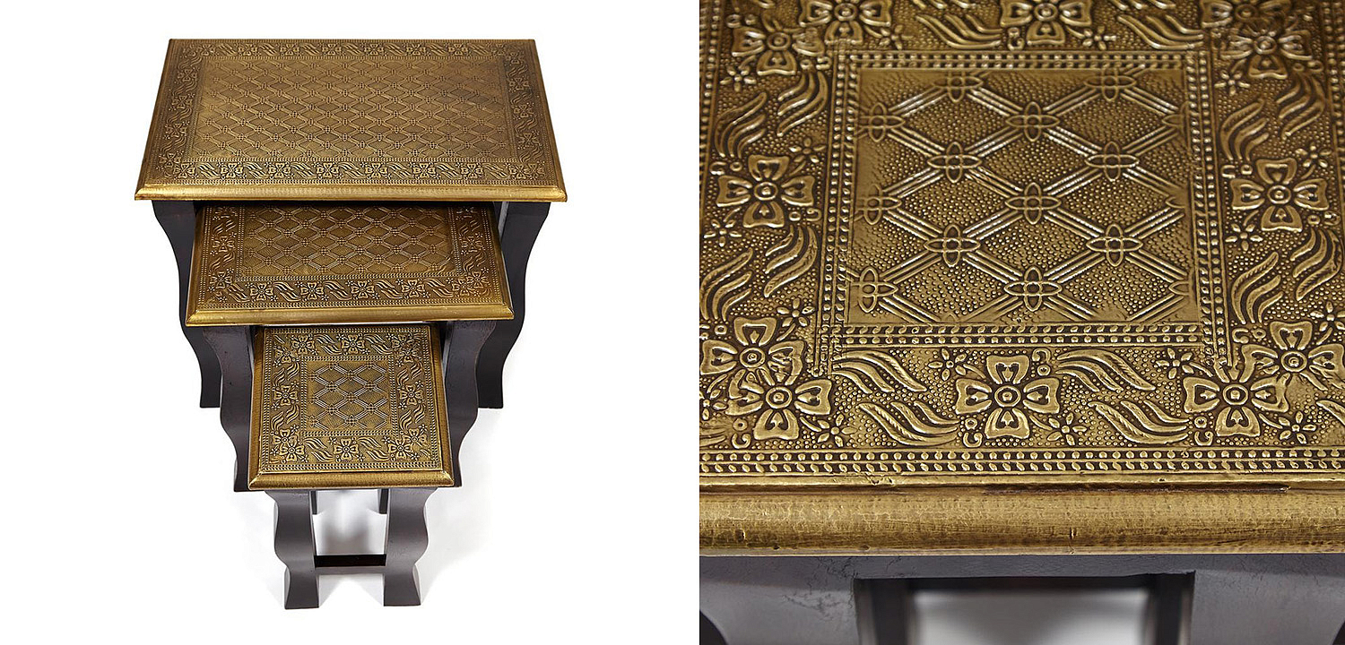 Комплект приставных столов Antique Indian Brass Mango Wood Tables Комплект приставных столов Antique Indian Brass Mango Wood Tables - Loft-Concept в Твери