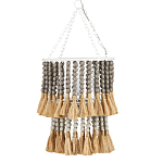 Подвесной светильник двухъярусный с декором из круглых деревянных бусин с кисточками Gray Brown Wooden Beads Chandelier варинант исполнения - 2 | Loft Concept в Твери