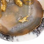 Икорница со стопками с декором "Рыбак с санями" с гравировкой на подставке из натуральных камней Агат Мрамор Decorative Cavair Dishes варинант исполнения - 10 | Loft Concept в Твери