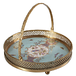 Блюдо круглое с ручкой и голубым фарфоровым дном с цветочным рисунком Blue Garden варинант исполнения - 1 | Loft Concept в Твери