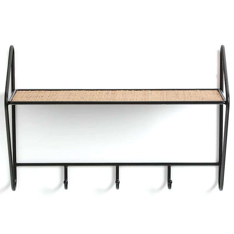 Настенная вешалка с полкой из ротанга Bourn Shelf-hanger Черный Древесина Настенная вешалка с полкой из ротанга Bourn Shelf-hanger Черный Древесина в Твери | Loft Concept