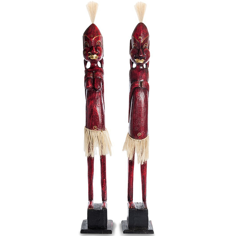 Комплект из 2-х деревянных статуэток Asmat Tall Statuettes Red Красный Бежевый Комплект из 2-х деревянных статуэток Asmat Tall Statuettes Red Красный Бежевый в Твери | Loft Concept
