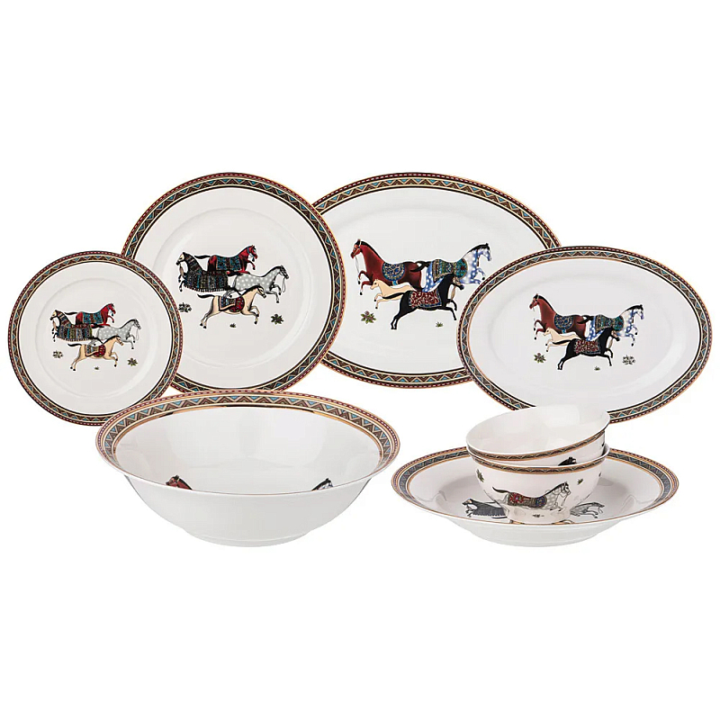 Сервиз обеденный из фарфора с изображением лошадей на 6 персон 23 предмета Porcelain Horse Set Белый Мульти Сервиз обеденный из фарфора с изображением лошадей на 6 персон 23 предмета Porcelain Horse Set Белый Мульти в Твери | Loft Concept
