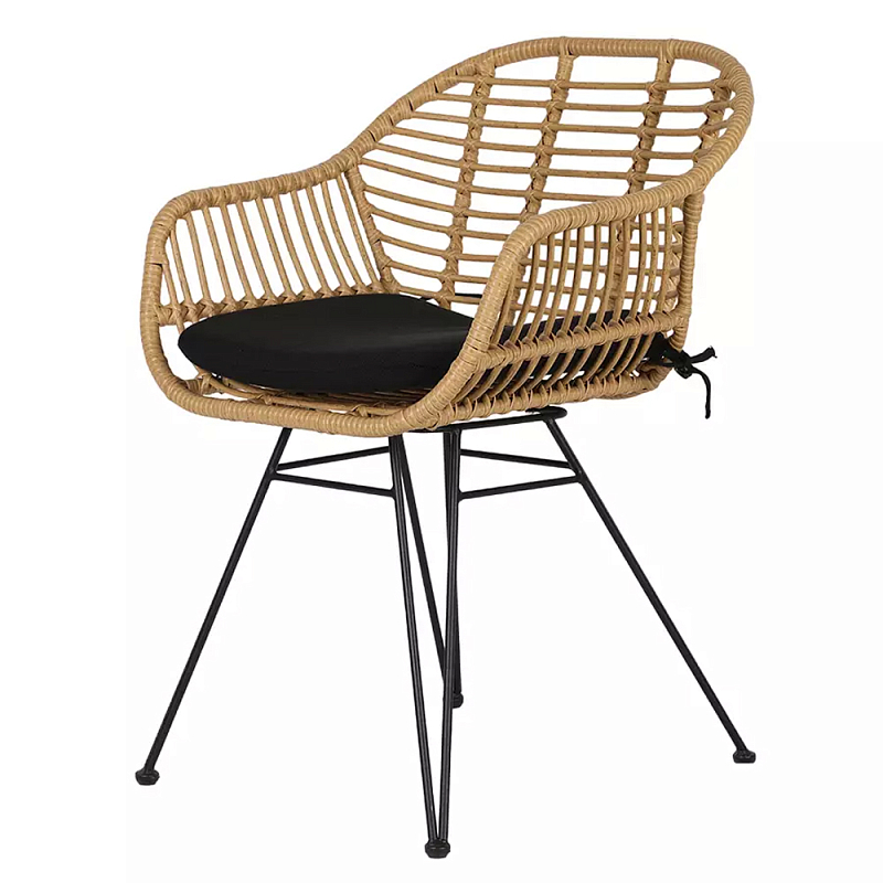 Стул с ротанговым плетением Wicker Half Chair с подлокотниками Черный Бежевый Стул с ротанговым плетением Wicker Half Chair с подлокотниками Черный Бежевый в Твери | Loft Concept