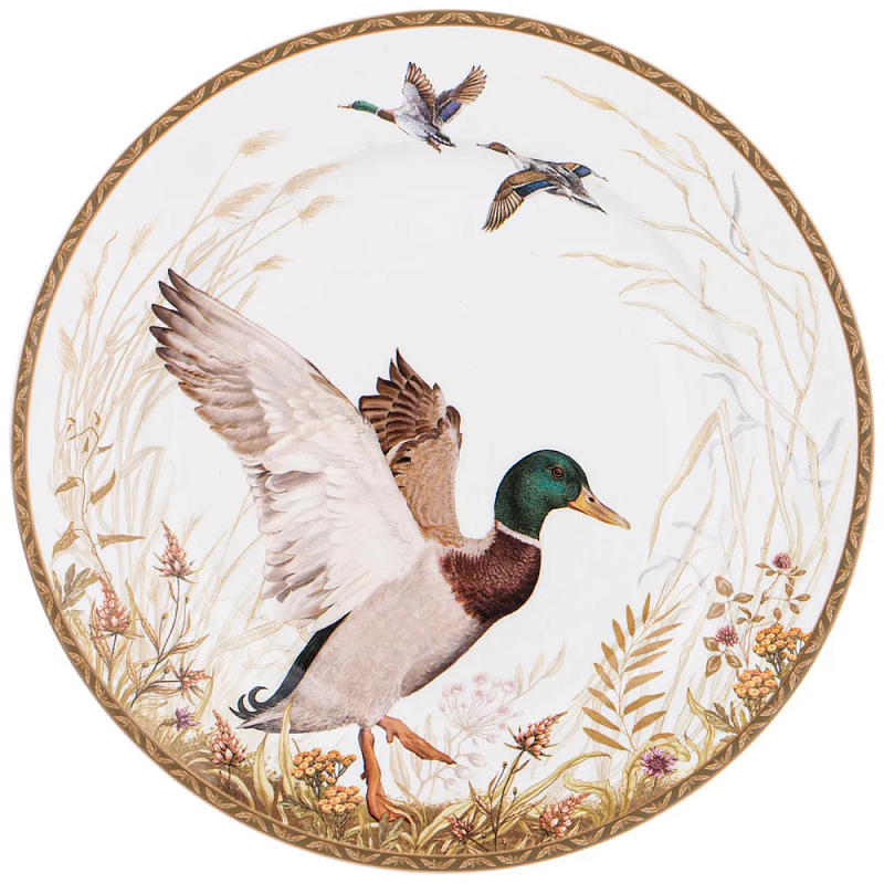Тарелка закусочная из фарфора с изображением утки Hunting Porcelain Collection Белый Коричневый Мульти в Твери | Loft Concept 