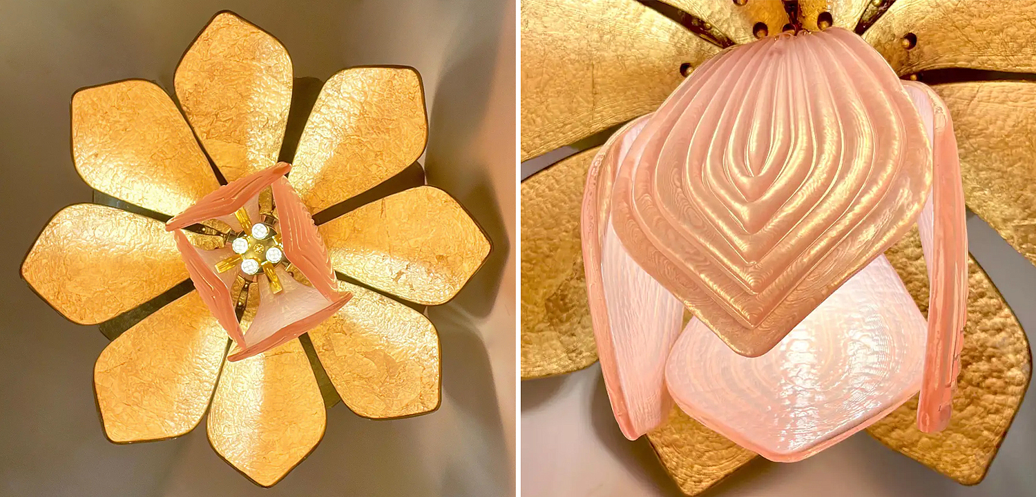 Люстра Contemporary Italian Brass Pink Gold Leaf Murano Glass Flower Chandelier Pendant Люстра Contemporary Italian Brass Pink Gold Leaf Murano Glass Flower Chandelier Pendant - Loft-Concept в Твери