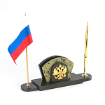 Визитница настольная с гербом и флагом России из природного камня змеевик Successful Leader варинант исполнения - 2 | Loft Concept в Твери