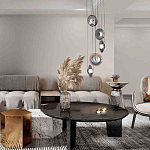 Люстра каскадная с 5-ю круглыми стеклянными плафонами дымчатого цвета и черными деталями Orbit Serenade варинант исполнения - 4 | Loft Concept в Твери