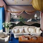 Обои ручная роспись Tsuro Cranes Original colourway on Tarnished Silver gilded paper варинант исполнения - 1 | Loft Concept в Твери