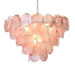 Люстра с каскадом из круглых розовых стеклянных дисков Pink Light Waterfall варинант исполнения - 5 | Loft Concept в Твери