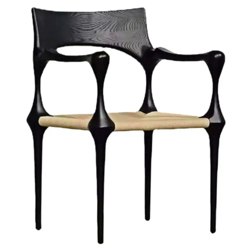 Стул дизайнерский с плетеным сидением Kronos Dining Chair Black Черный Бежевый Стул дизайнерский с плетеным сидением Kronos Dining Chair Black Черный Бежевый в Твери | Loft Concept