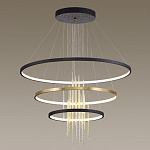 Люстра подвесная с 3-мя круглыми подвесами в черном и золотистом цвете и вертикальными подвесками Ring Horizontal варинант исполнения - 4 | Loft Concept в Твери