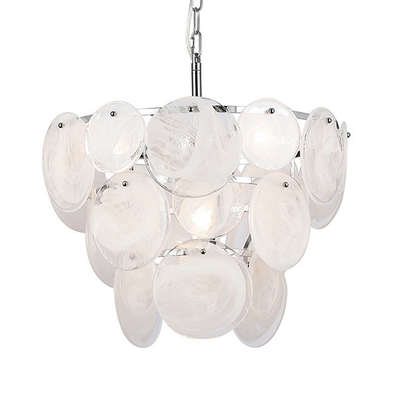 Люстра из белых стеклянных дисков на серебрянном каркасе White Glowing Reflectors Белый Серебряный в Твери | Loft Concept 