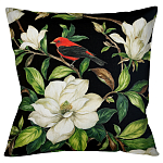 Декоративная подушка чёрная с изображением птицы в саду Blooming Red Birds варинант исполнения - 1 | Loft Concept в Твери