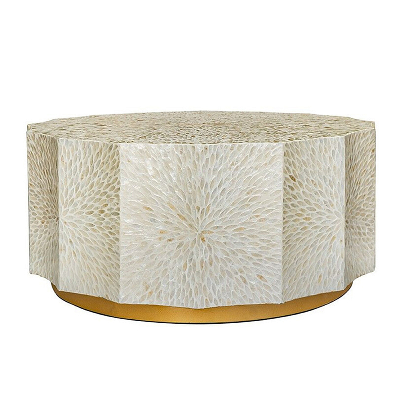 Стол кофейный с отделкой раковинами устриц Coastal Charm Бежевый в Твери | Loft Concept 