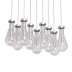 Люстра с 9-ю прозрачными плафонами из стекла в форме капли на прямоугольном потолочном основании цвета хром Lucid Rain  варинант исполнения - 1 | Loft Concept в Твери