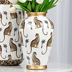 Ваза белая овальная с рисунком леопардов и золотыми акцентами LEOPARD Collection варинант исполнения - 4 | Loft Concept в Твери