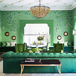 Обои ручная роспись Silk Tree Colourway SC-92 on Emerald Green dyed silk варинант исполнения - 1 | Loft Concept в Твери